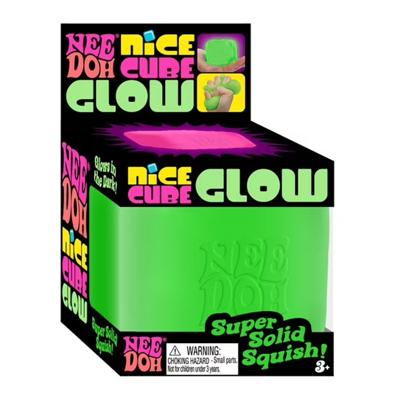 NeeDoh Nice Cube Glow Squishy Green- Glows in the Dark - Schylling