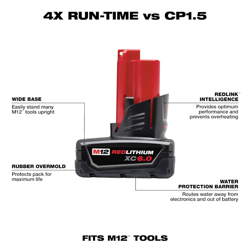 Milwaukee M12 REDLITHIUM XC 6.0 Extended Capacity Battery