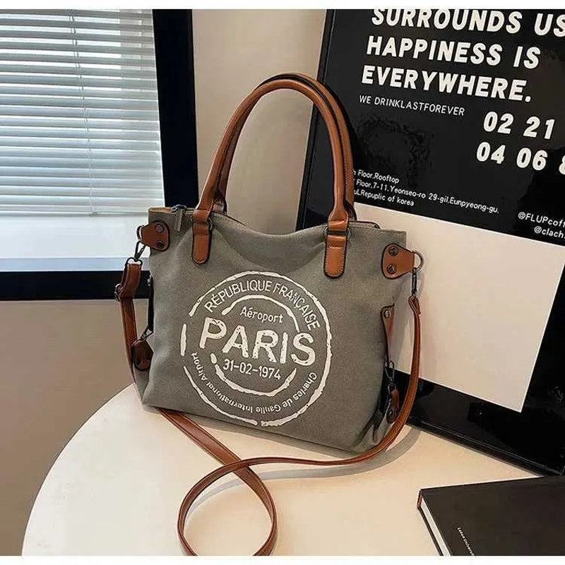 Vintage Paris Print Crossbody Handbag for Women