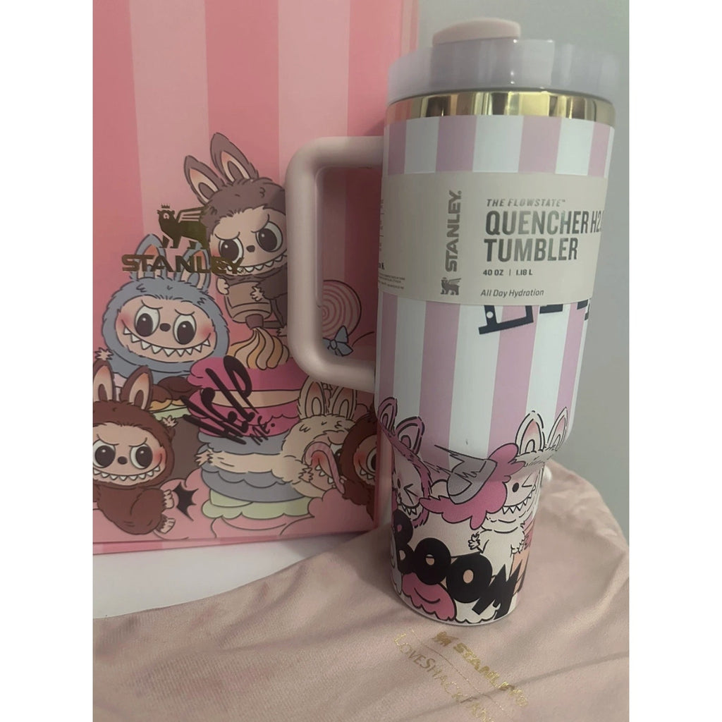 Stanley x LoveShackFancy 40 oz Quencher H2.0 Tumbler Pink Stripes NWT Bo