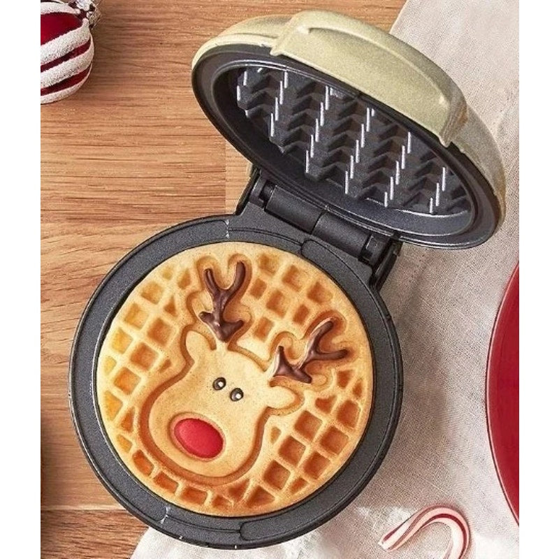 Dash Reindeer Mini Waffle Maker 4” Nonstick Cooking Surface