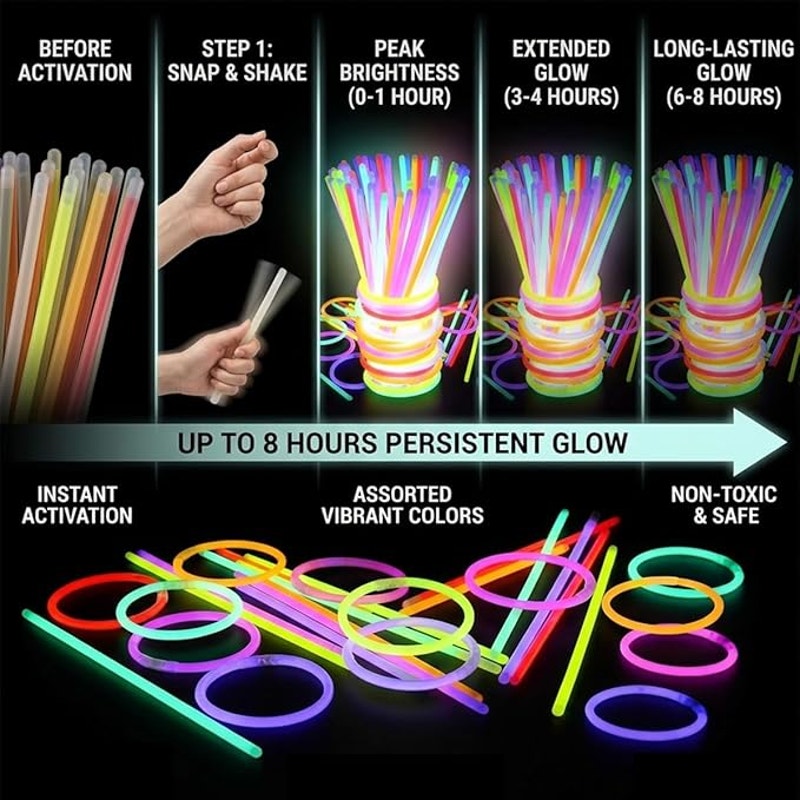 100PCS Glow Sticks Bulk Party Pack