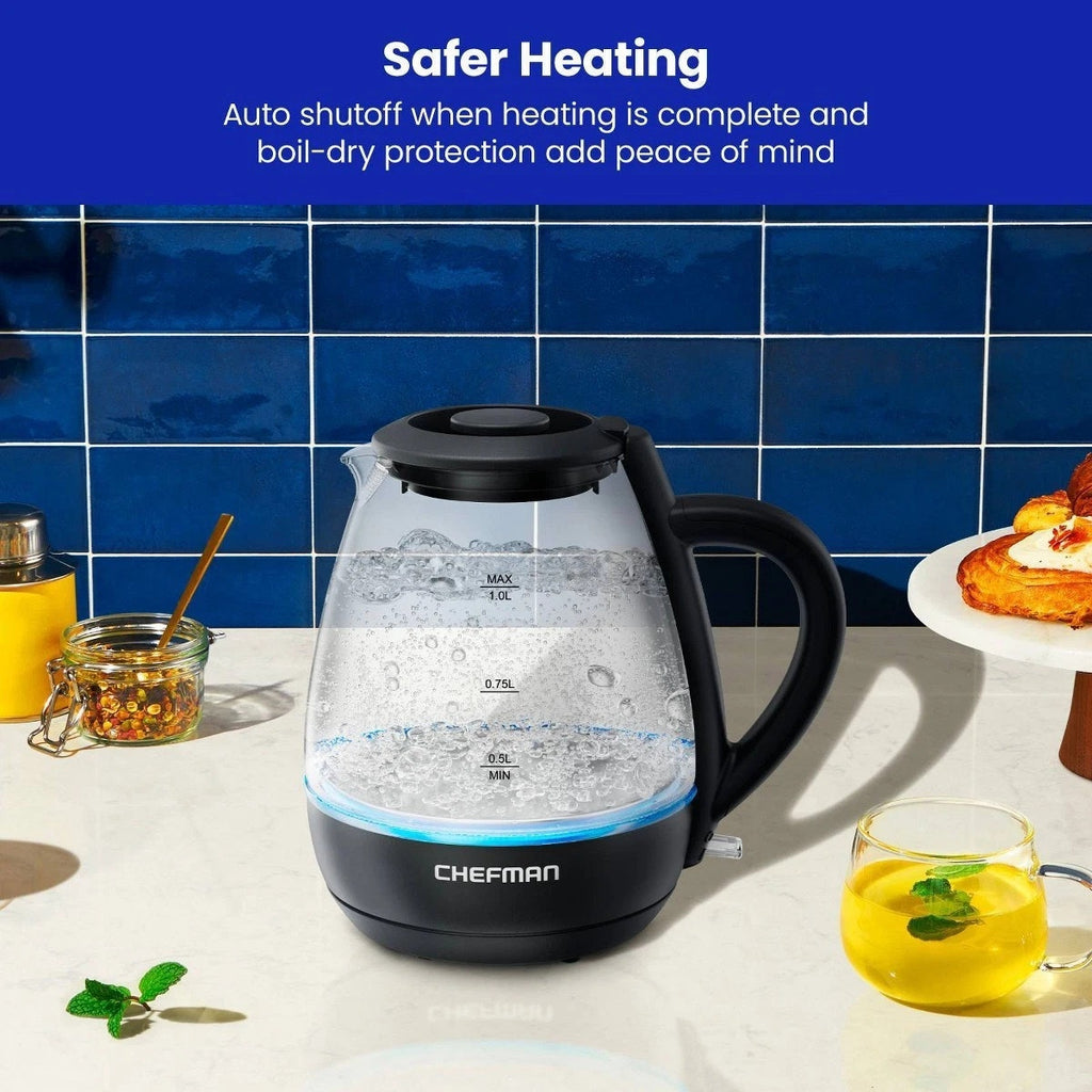 Chefman Custom-Temp Glass Electric Kettle 1.8L Digital Temp