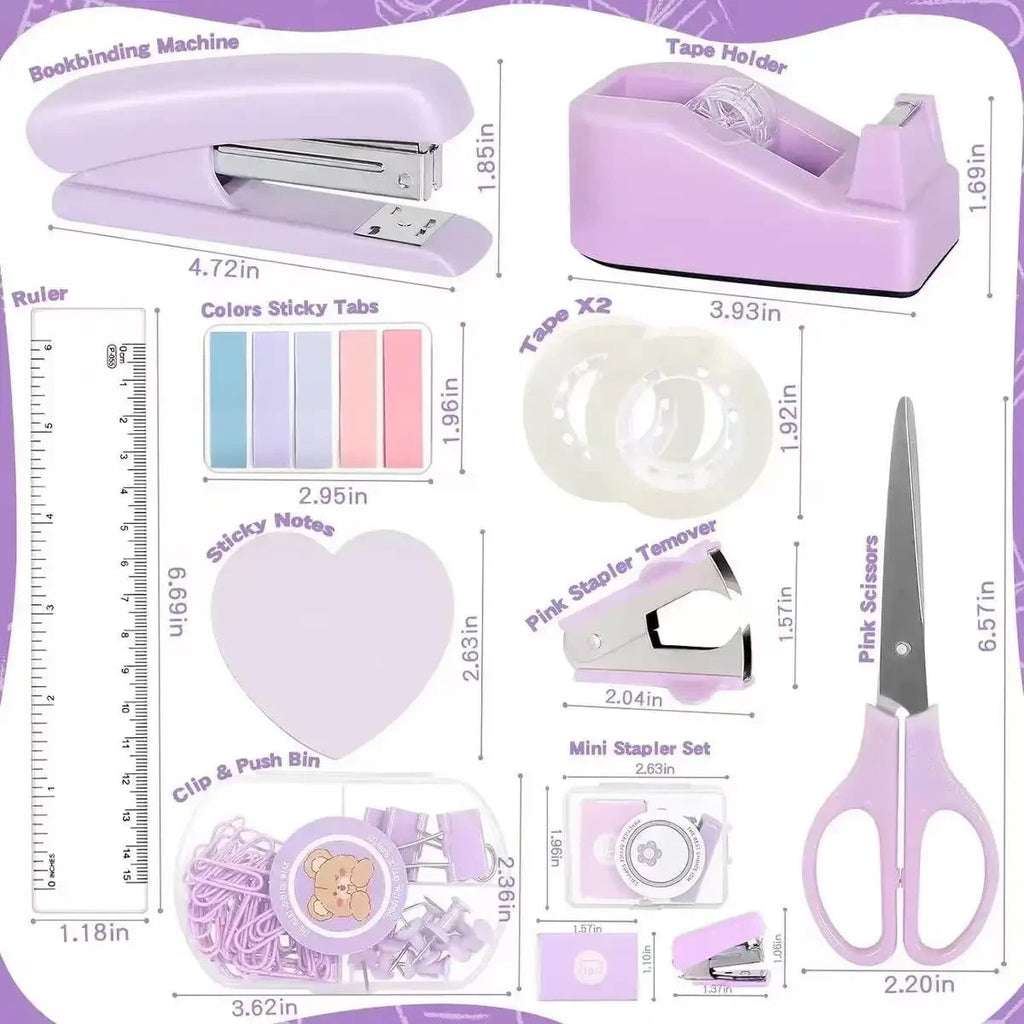 Macaron Desktop Office Stationery Set Stapler Tape Holder Scissors Stapler