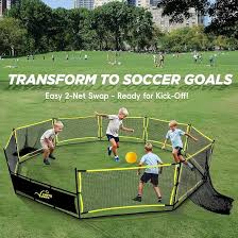 Gaga Ball Pit with Basketball Hoop & Soccer Goals
