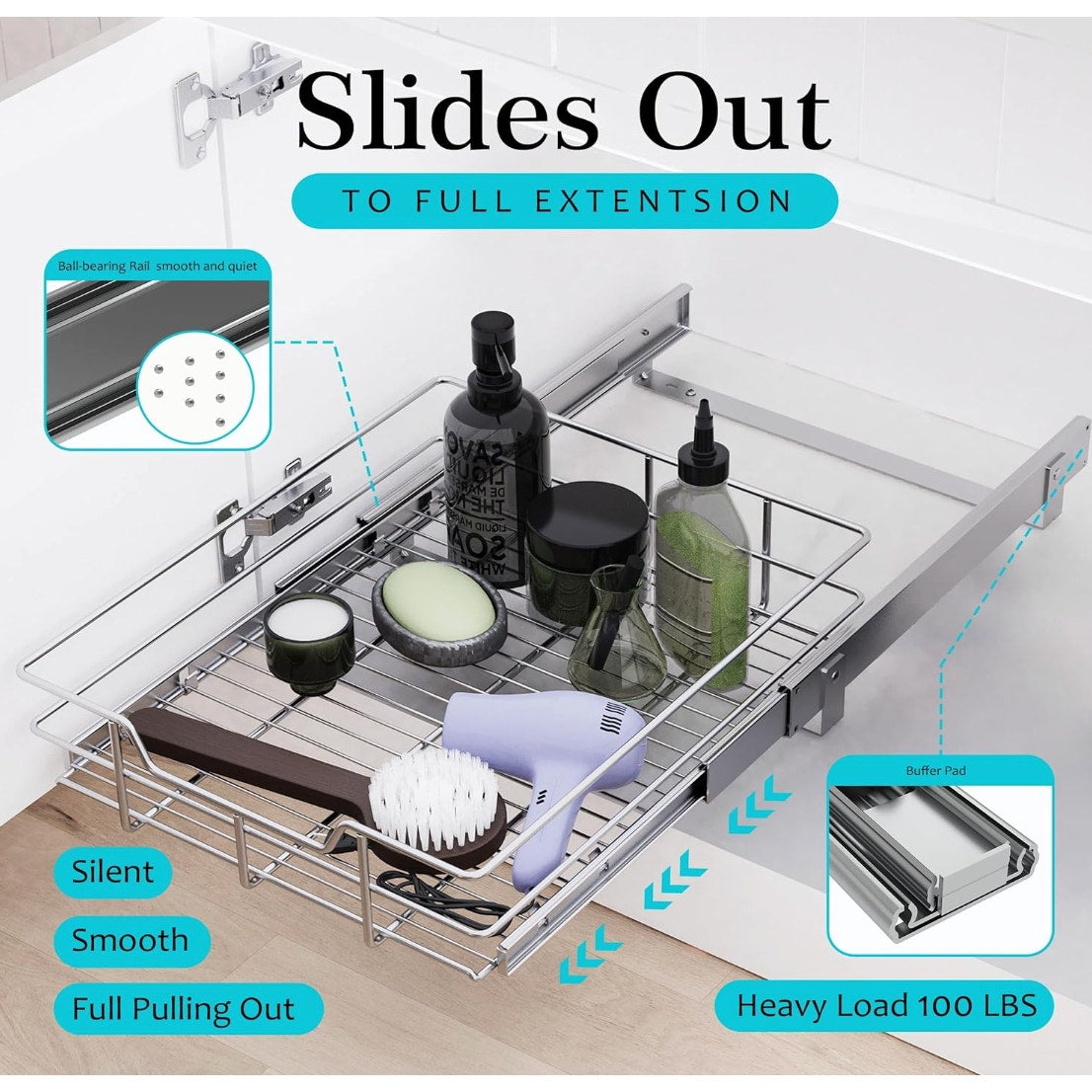 Pull Out Cabinet Organizer 20" W X 22" D, Slide Out Drawers For Kitchen Organizers and Storage