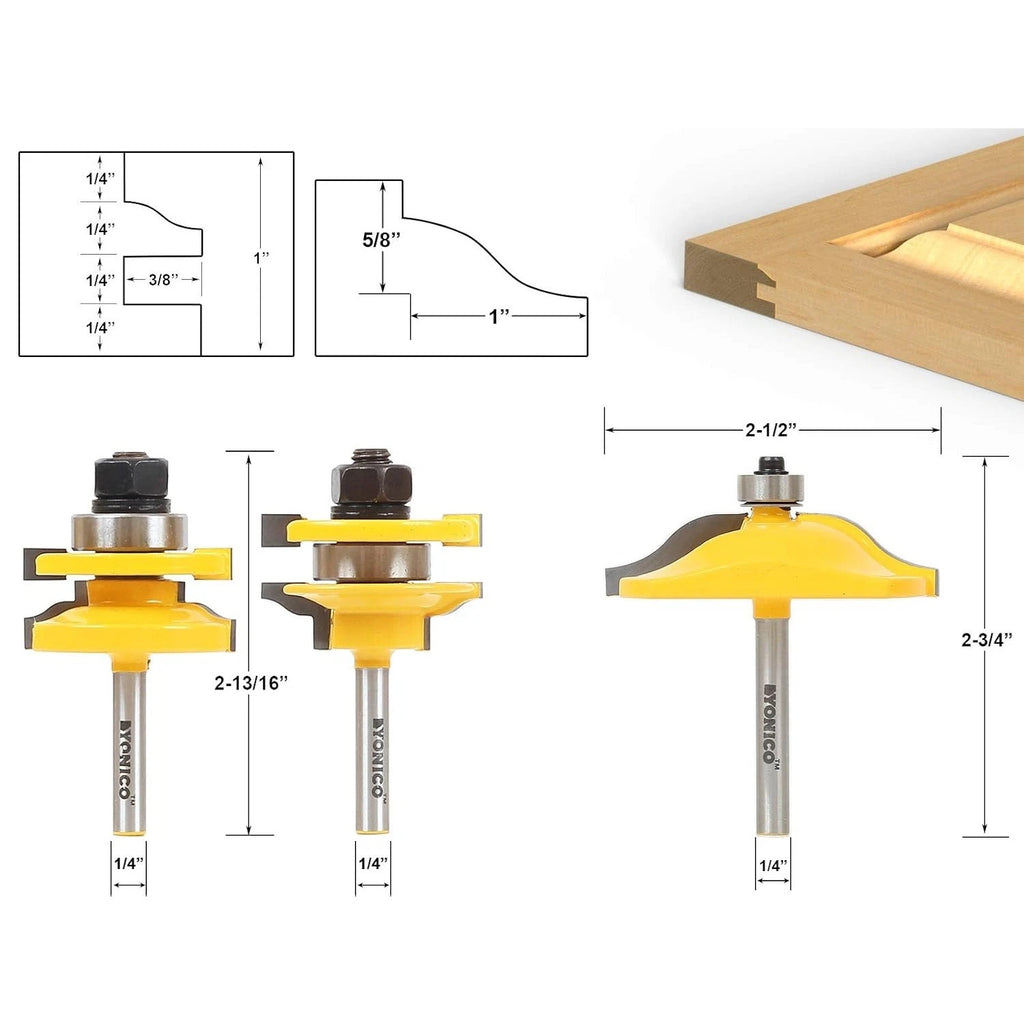Raised Panel Cabinet Door Router Bit Set (3-Bit Ogee)