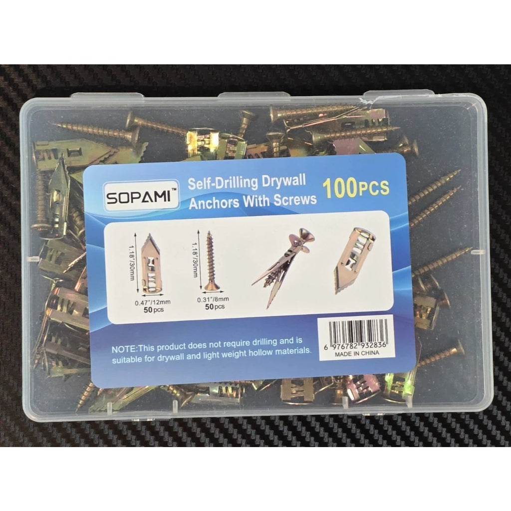 SOPAMI 100 PCS Drywall Self Drilling Anchors with Screws 0.47 x 1.18"