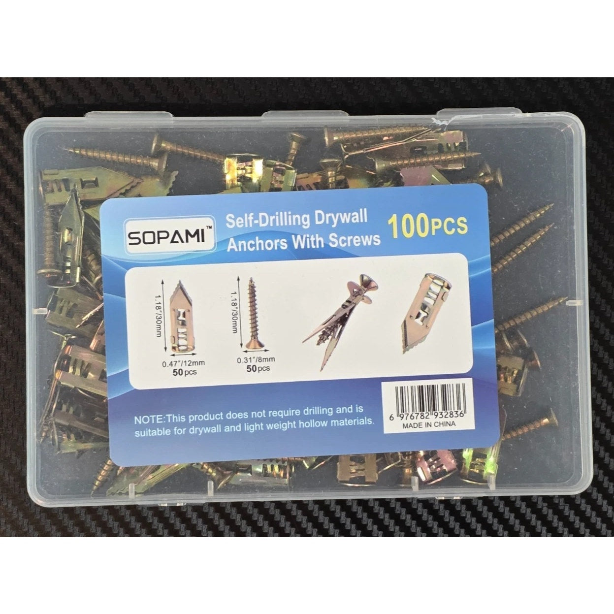 SOPAMI 100 PCS Drywall Self Drilling Anchors with Screws 0.47 x 1.18"