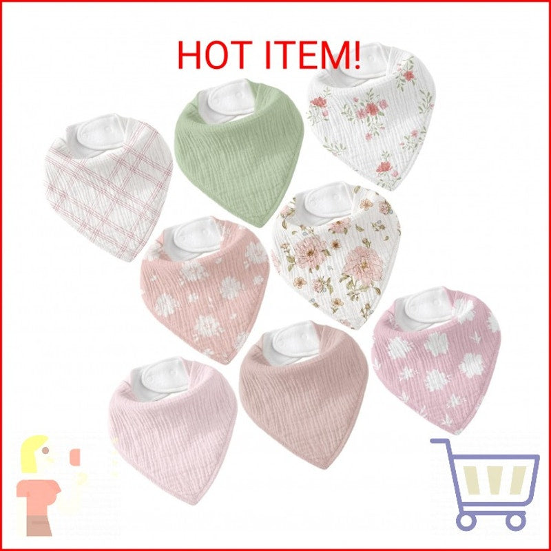 CIVARUA KIDS Muslin Baby Bibs 8 Pack, Baby Bandana Drool Bib for Drooling and Te