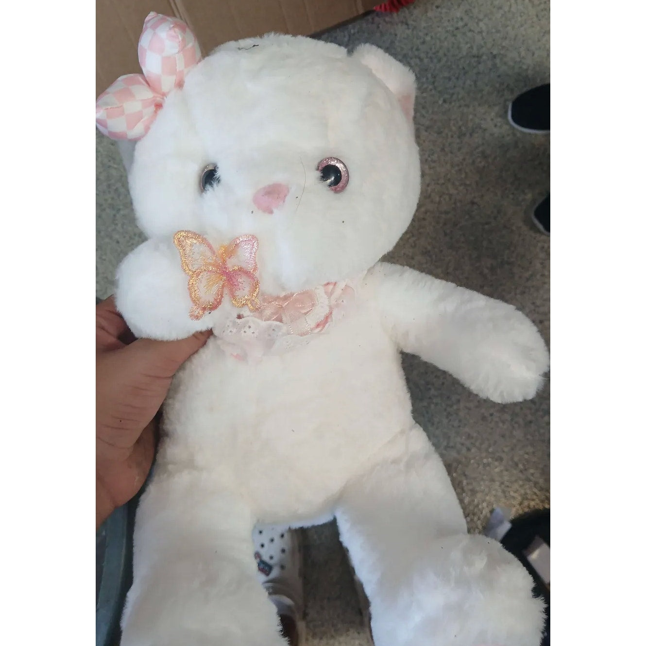 White Stuffed Bunny with Pink Bow and Butterfly Accessory