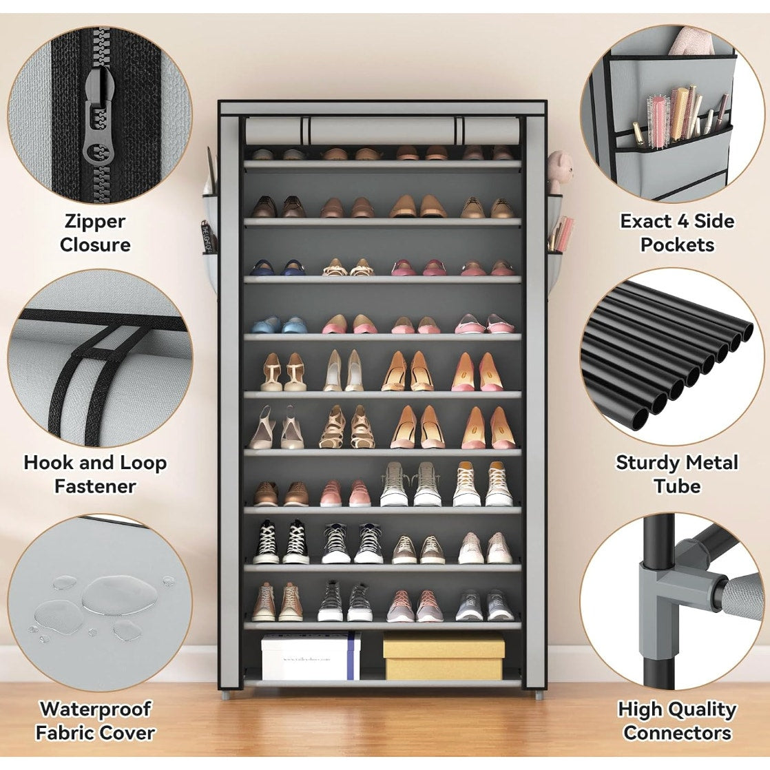 ROJASOP 10-Tier Shoe Rack with Covers