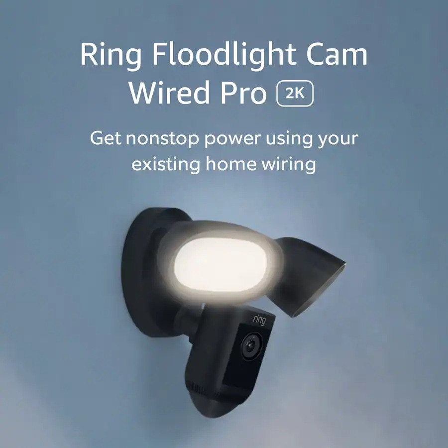 Ring Floodlight Cam Pro, 2 LED Lights Dual Band Wi-Fi, 3D Motion Detection BLACK