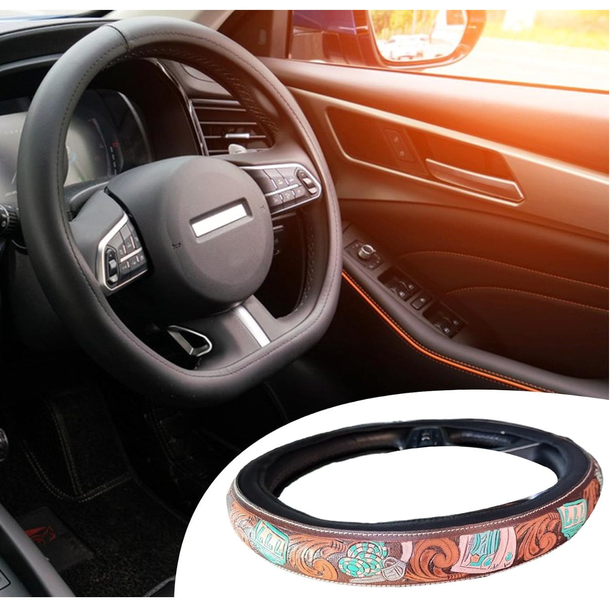 Western Floral Poker Steering Wheel Cover