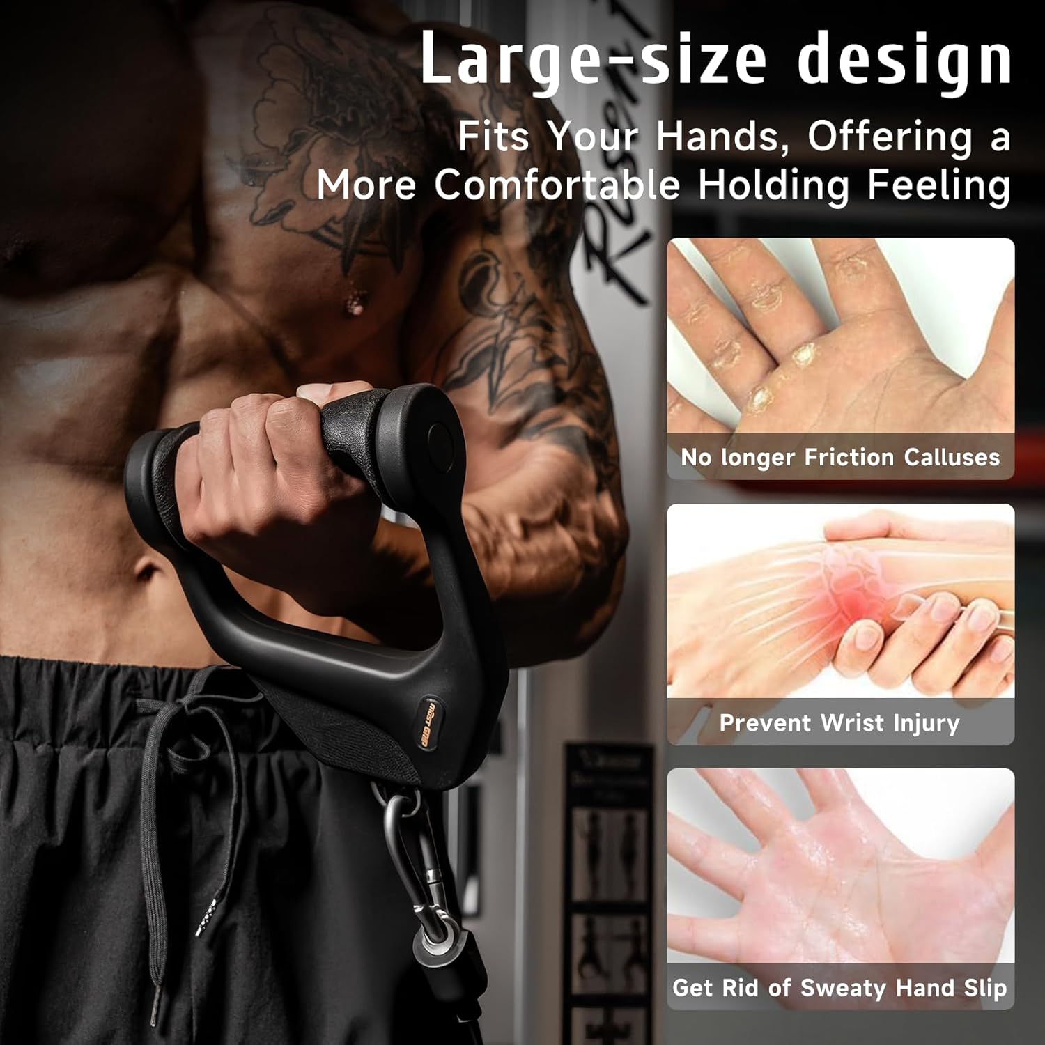 Ergonomic Non-Slip D Handle Cable Attachment- One Handle