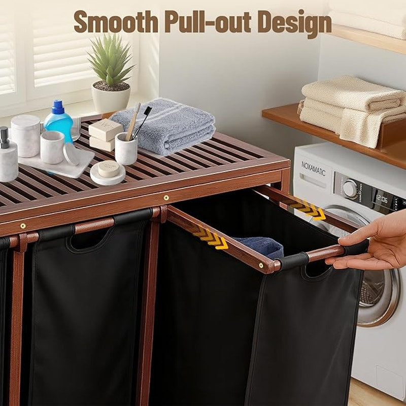 3-Section Bamboo Laundry Hamper Organizer