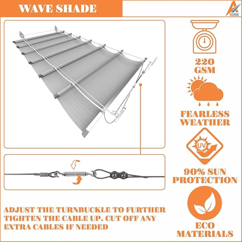 4' x 16' Retractable Canopy Shading Wave Shade Sail
