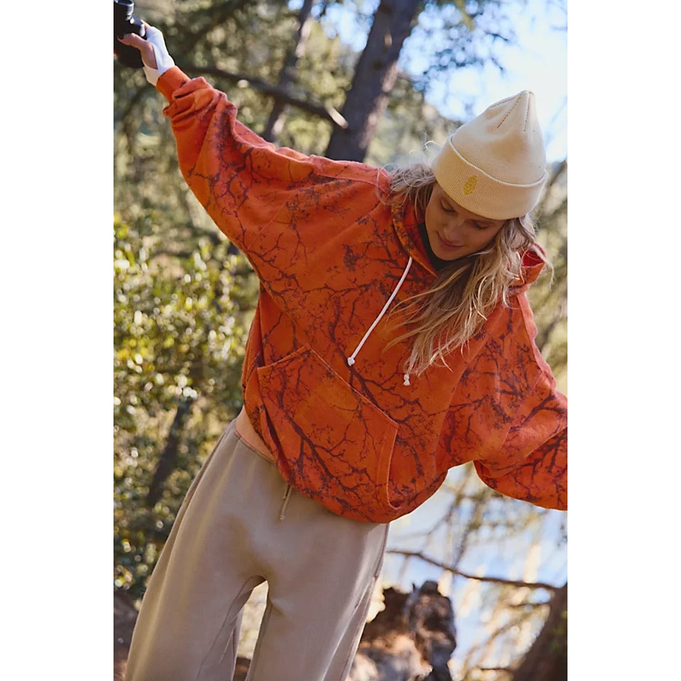 Free people movement orange camo sweatshirt