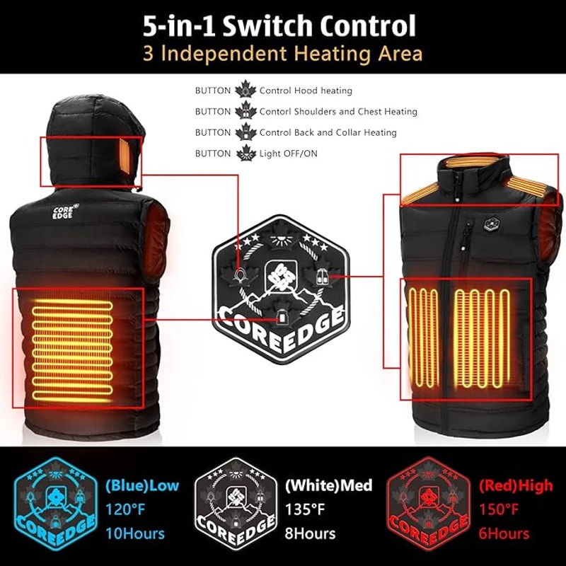 CORE EDGE Heated Vest for Women with Detachable Heated Hood, Smart Electric Vest Rechargeable