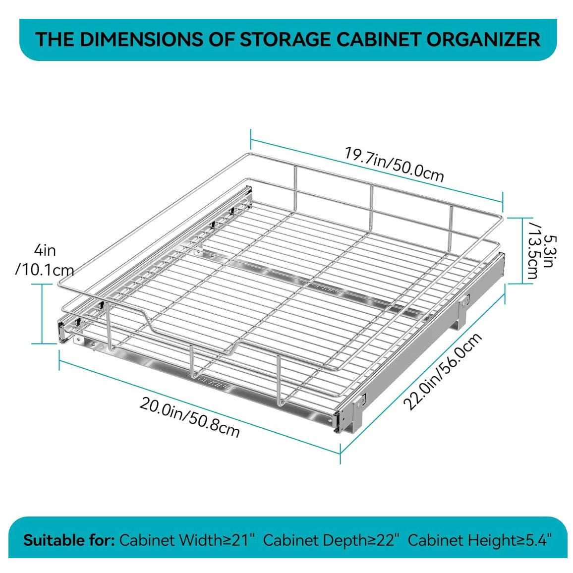 Pull Out Cabinet Organizer 20" W X 22" D, Slide Out Drawers For Kitchen Organizers and Storage