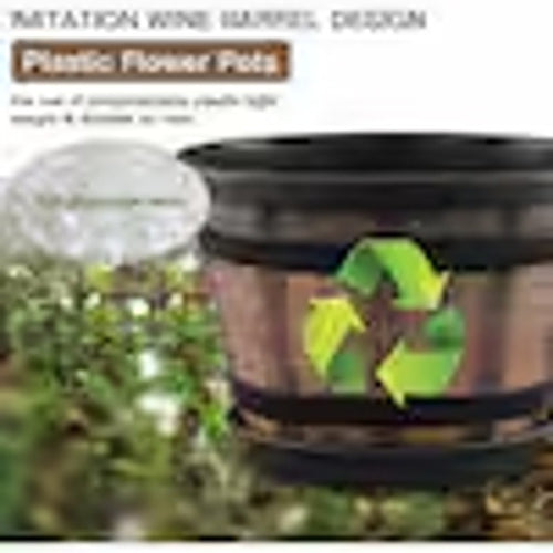 6 Large Plastic Planters with Drainage Holes and Saucers
