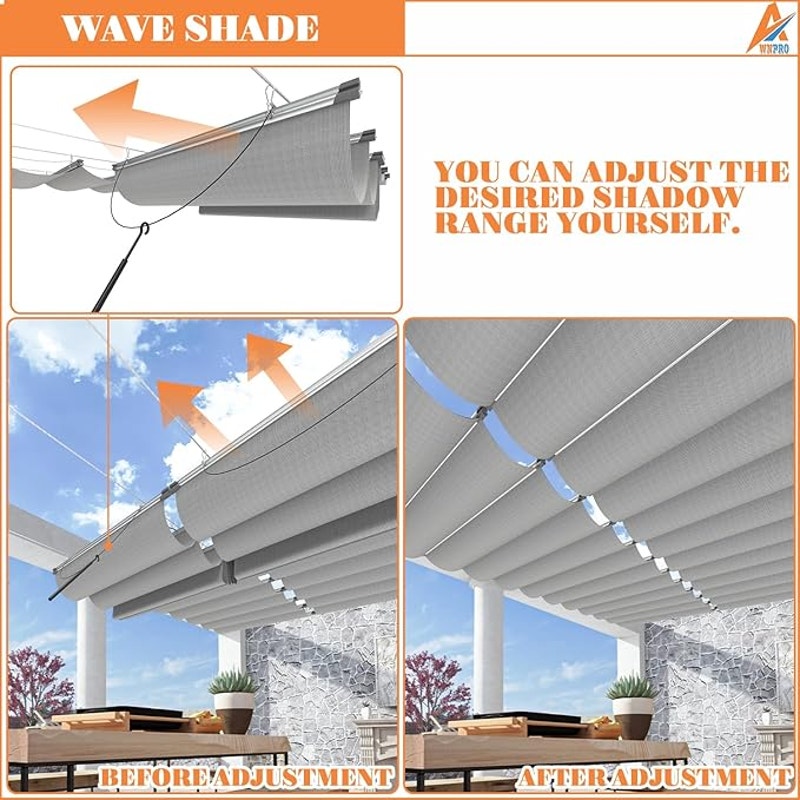 4' x 16' Retractable Canopy Shading Wave Shade Sail