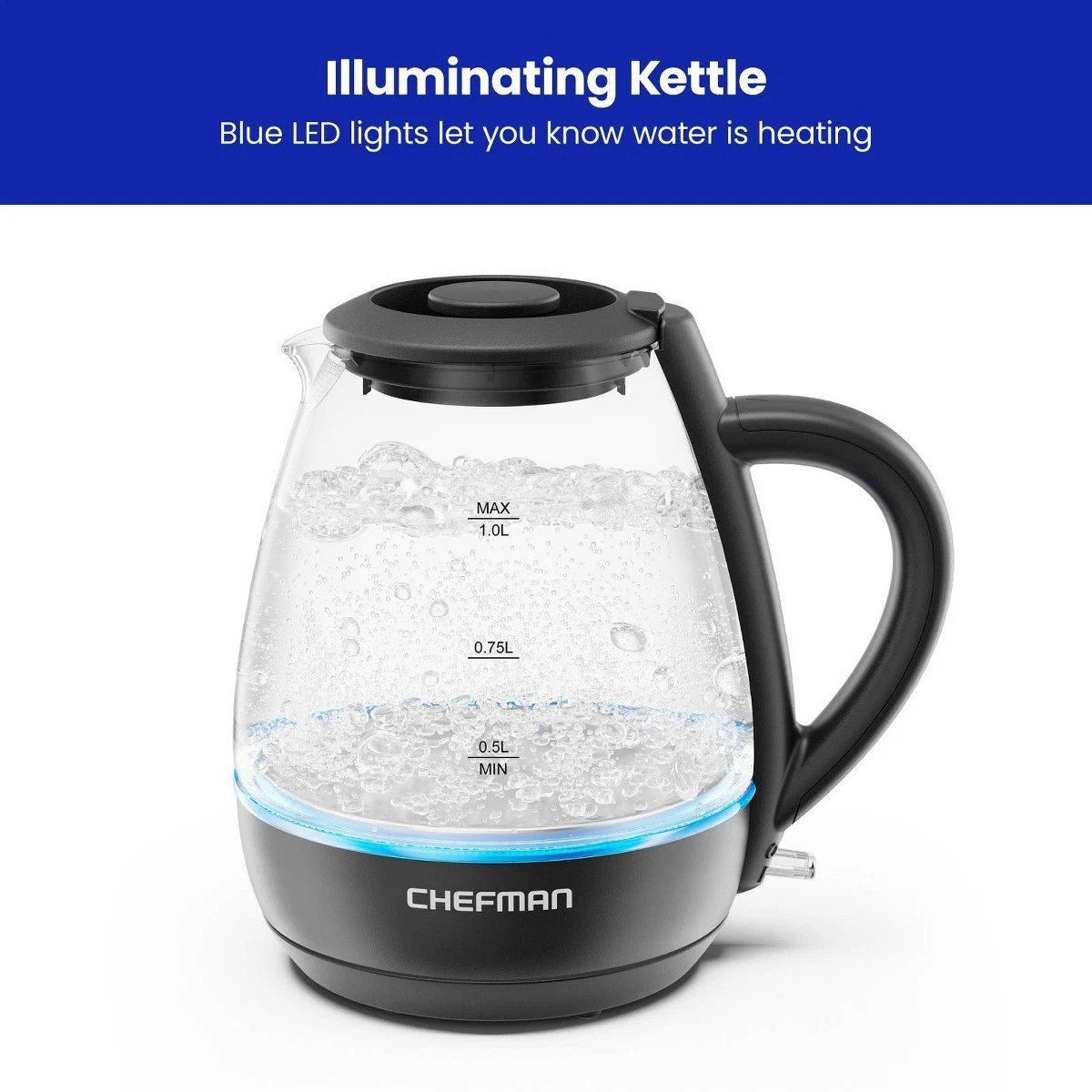 Chefman Custom-Temp Glass Electric Kettle 1.8L Digital Temp