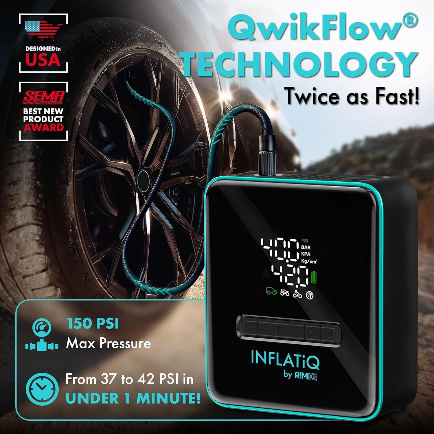 INFLATiQ by RIMiQ Portable Tire Inflator Air Compressor