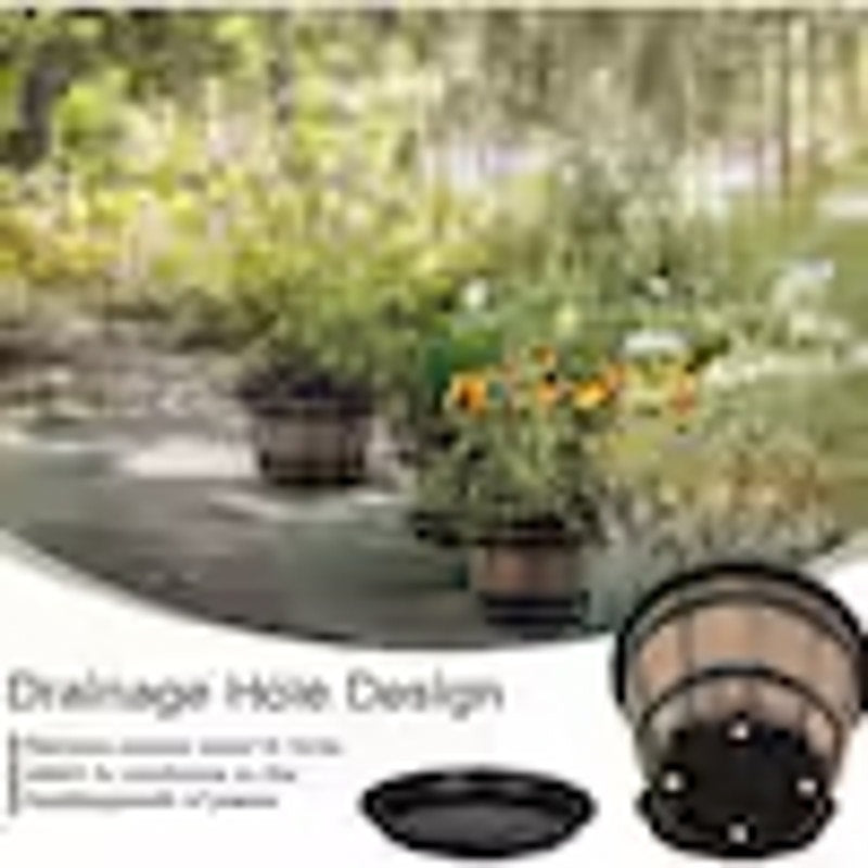 6 Large Plastic Planters with Drainage Holes and Saucers