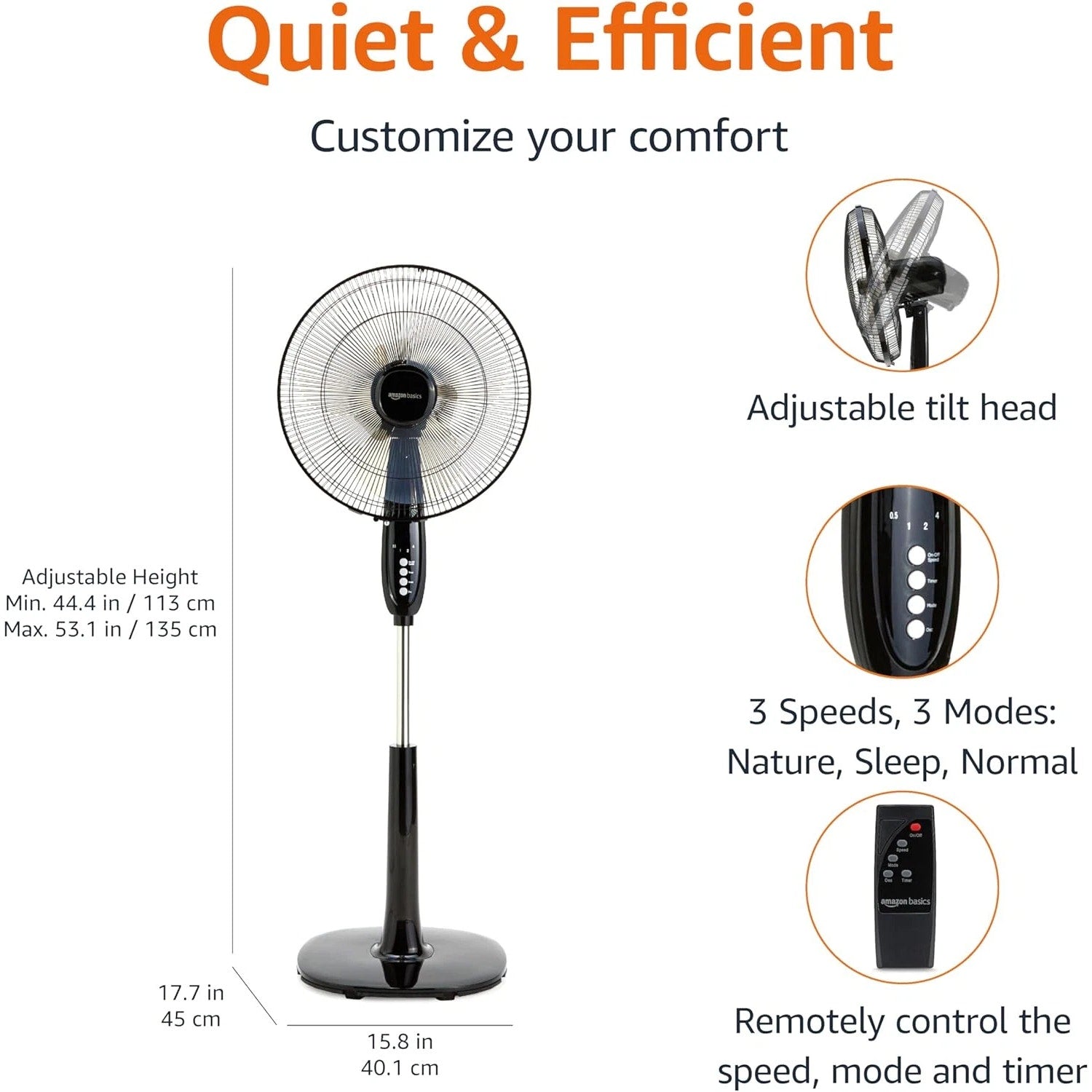 Adjustable Oscillating Standing Pedestal Fan with Remote