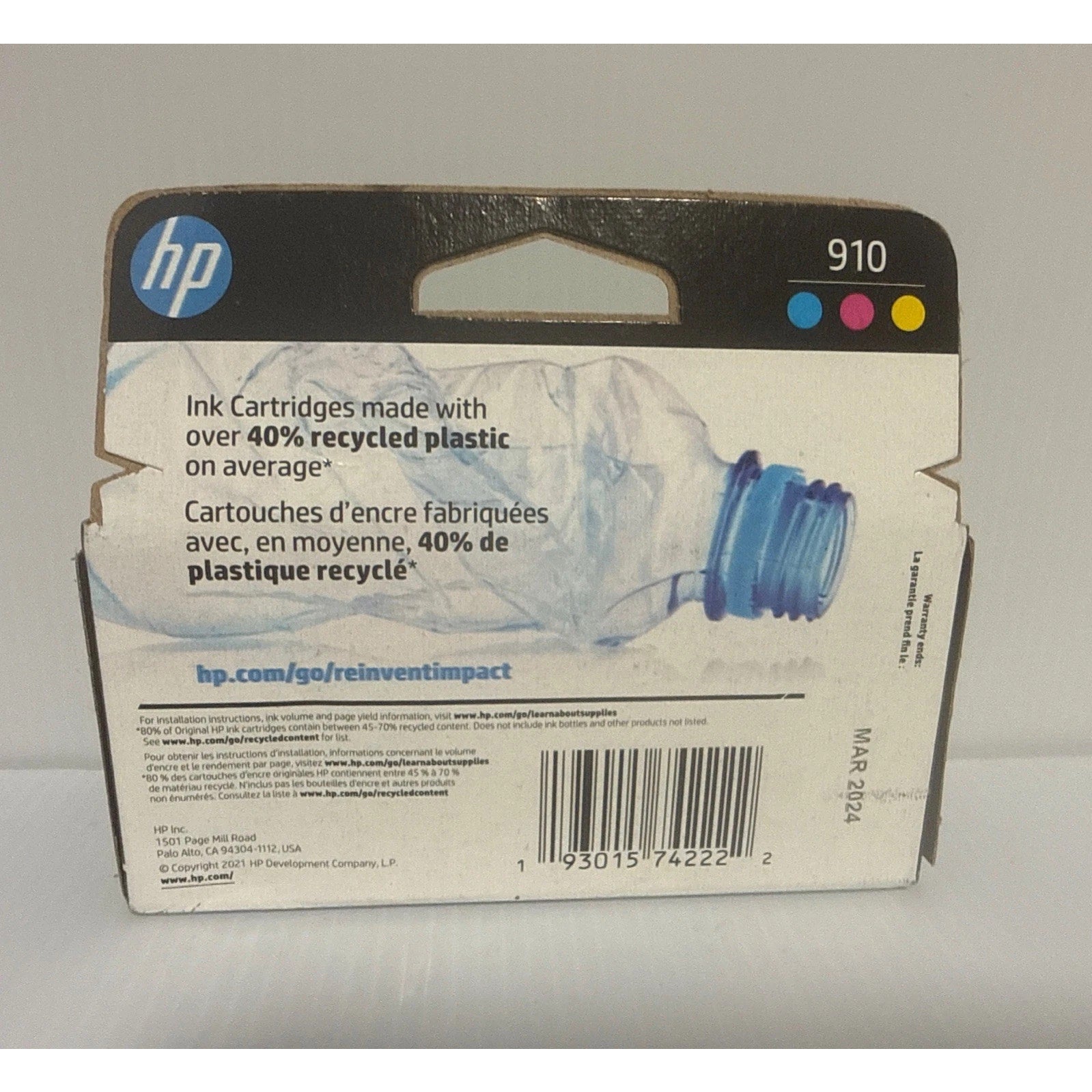 HP 910 3-pack, Cyan Magenta and Yellow Ink