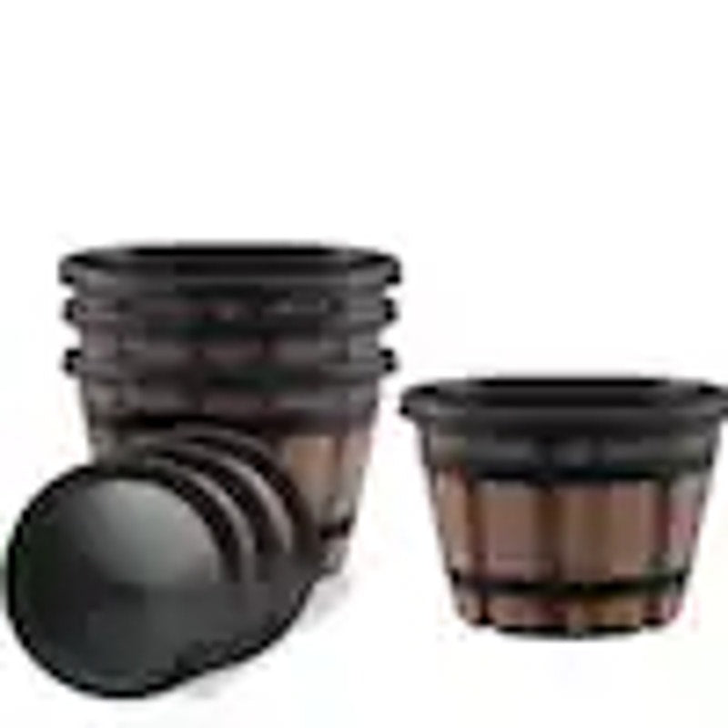 6 Large Plastic Planters with Drainage Holes and Saucers