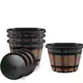 6 Large Plastic Planters with Drainage Holes and Saucers
