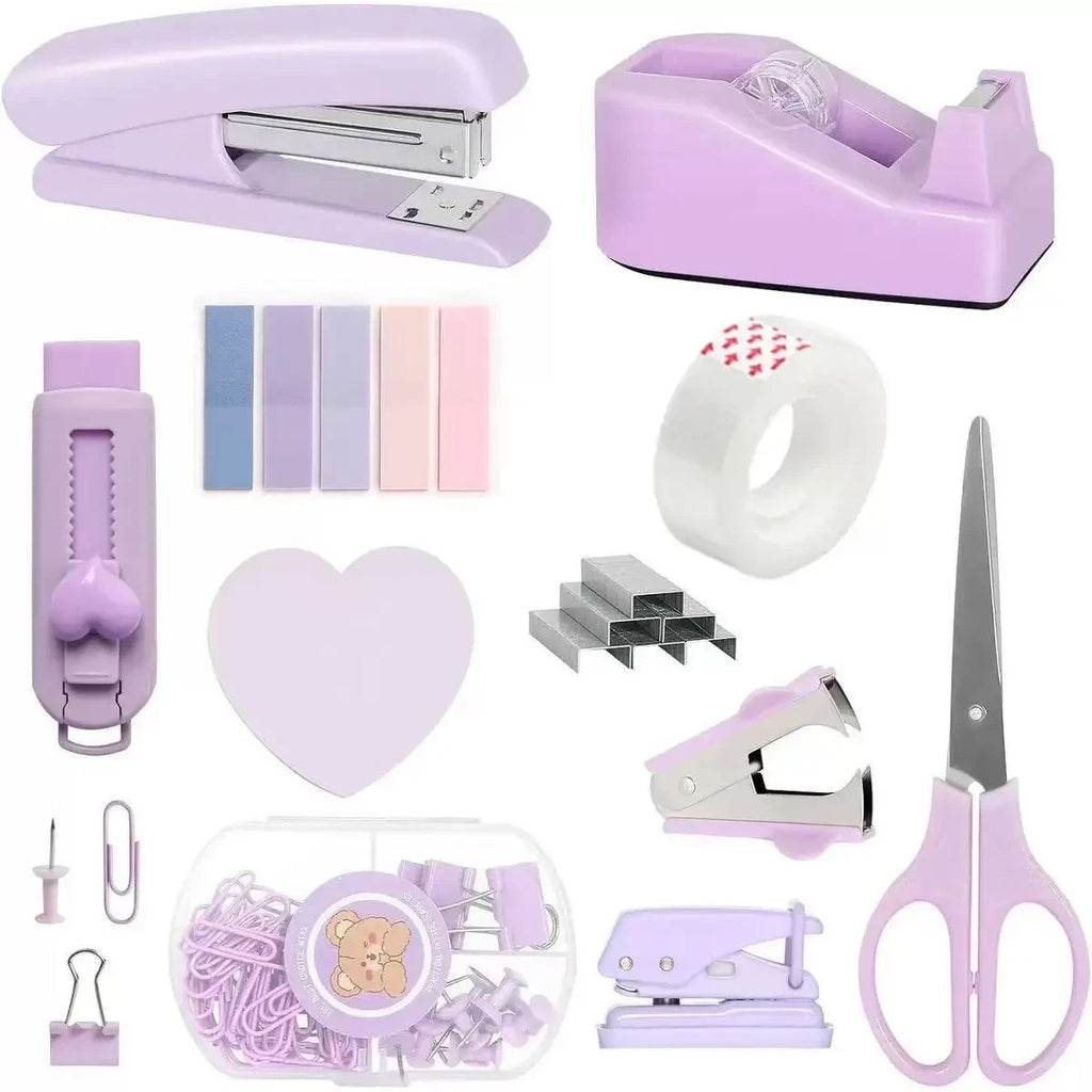 Macaron Desktop Office Stationery Set Stapler Tape Holder Scissors Stapler