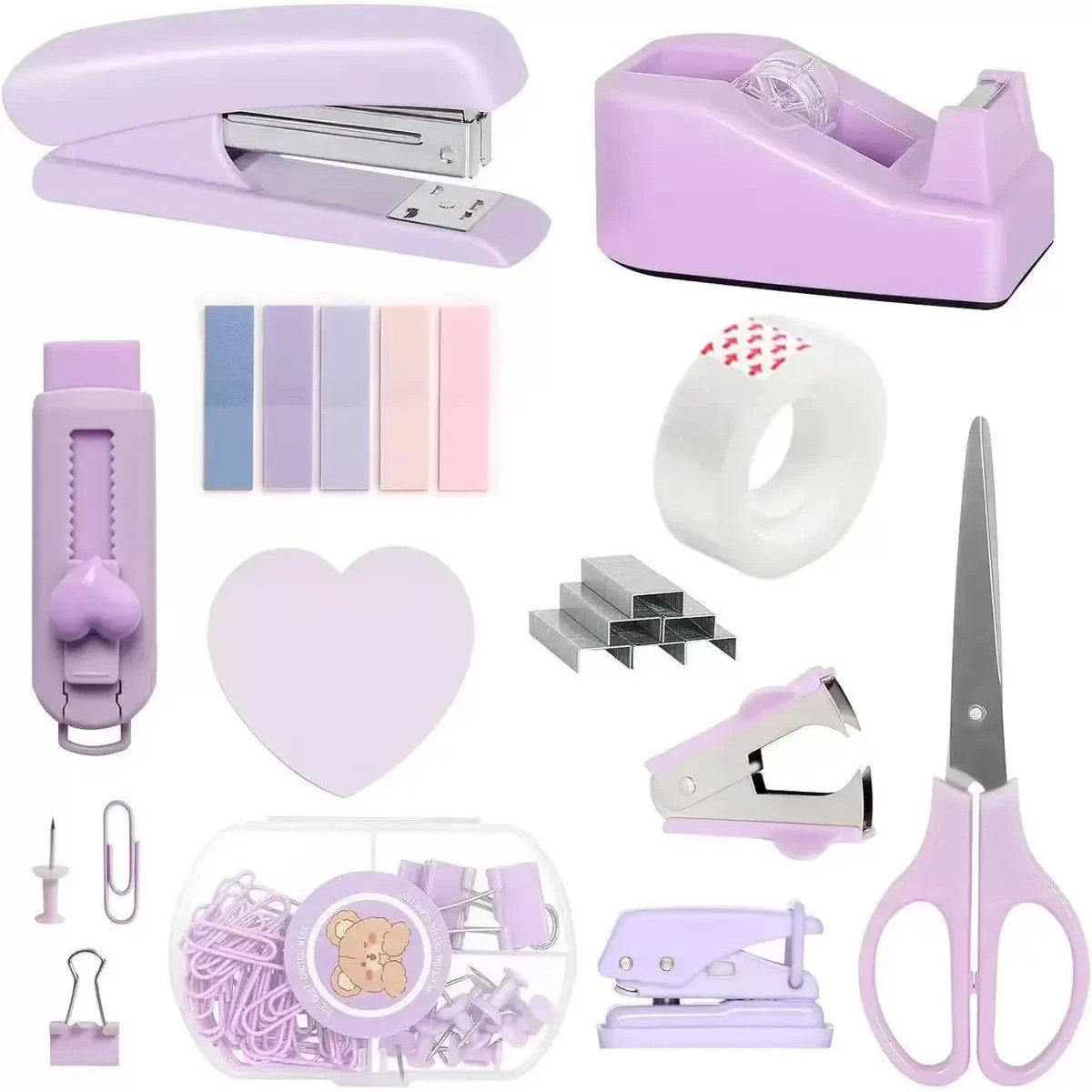 Macaron Desktop Office Stationery Set Stapler Tape Holder Scissors Stapler