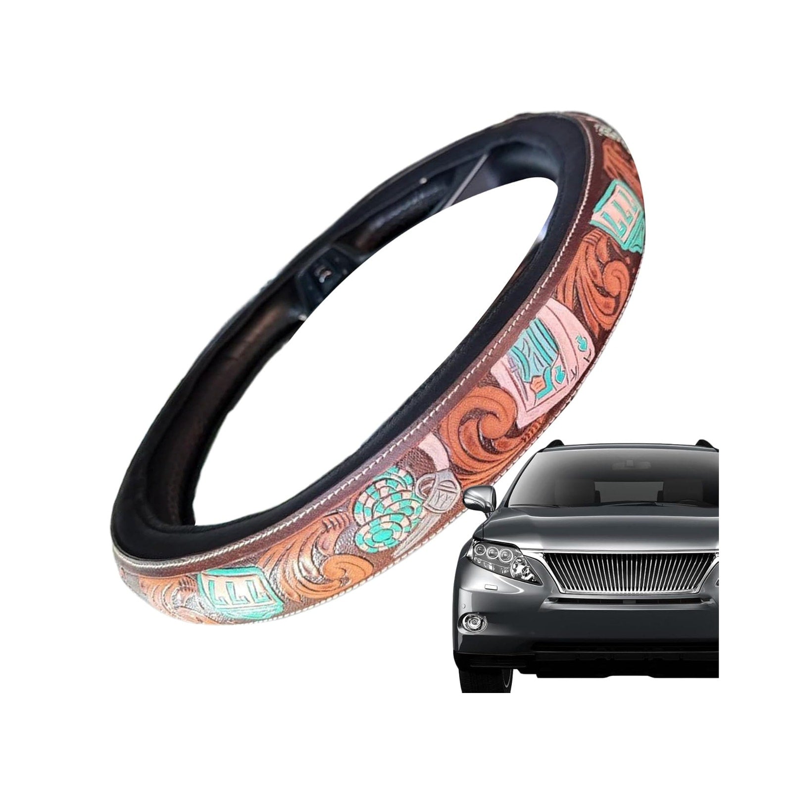 Western Floral Poker Steering Wheel Cover