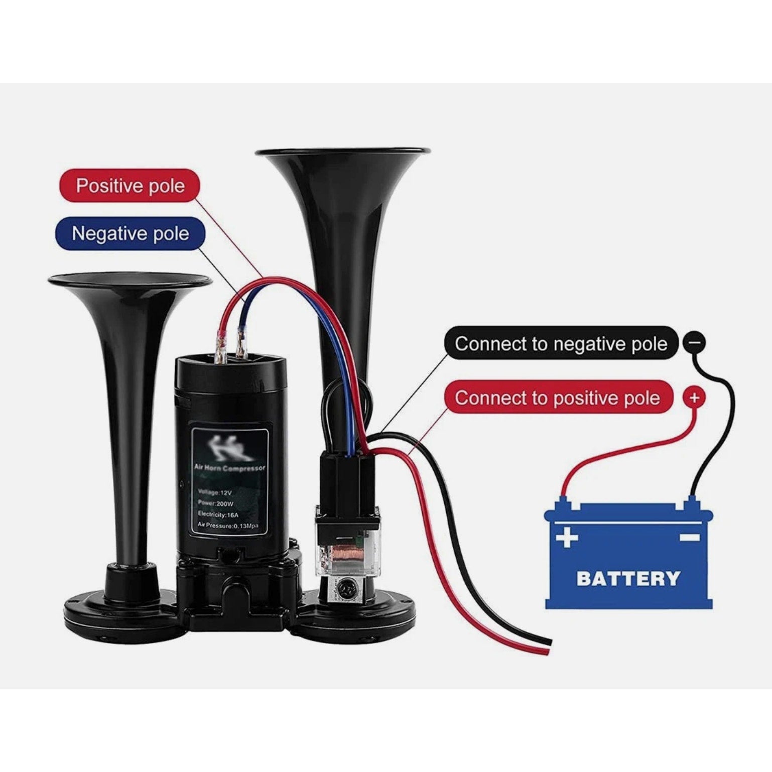 Air Horns Kit with Compressor 12V