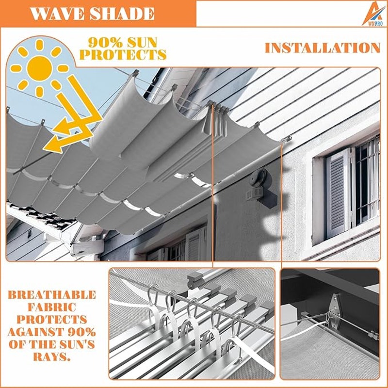 4' x 16' Retractable Canopy Shading Wave Shade Sail