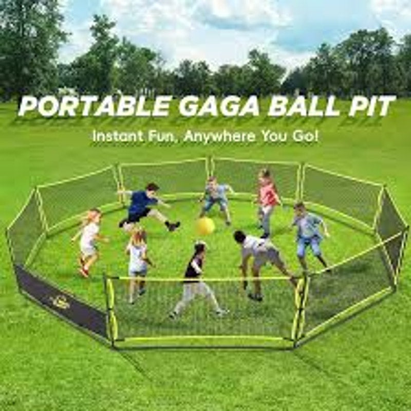 Gaga Ball Pit with Basketball Hoop & Soccer Goals
