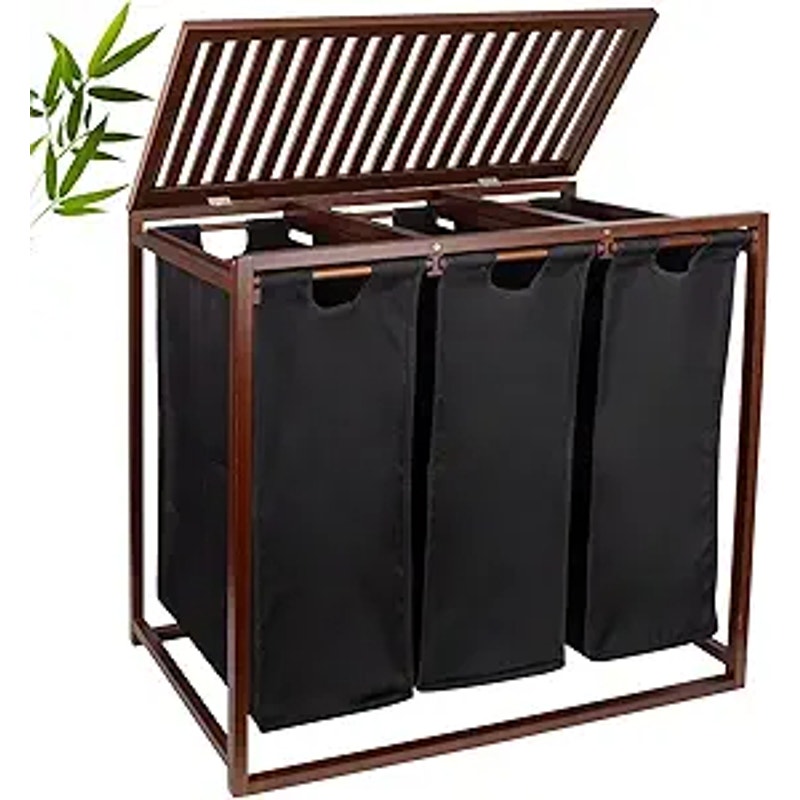 3-Section Bamboo Laundry Hamper Organizer