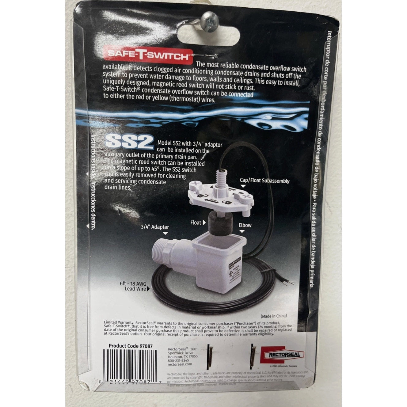 Rectorseal Safe-T-Switch SS2 , Overflow Shut-Off Switch