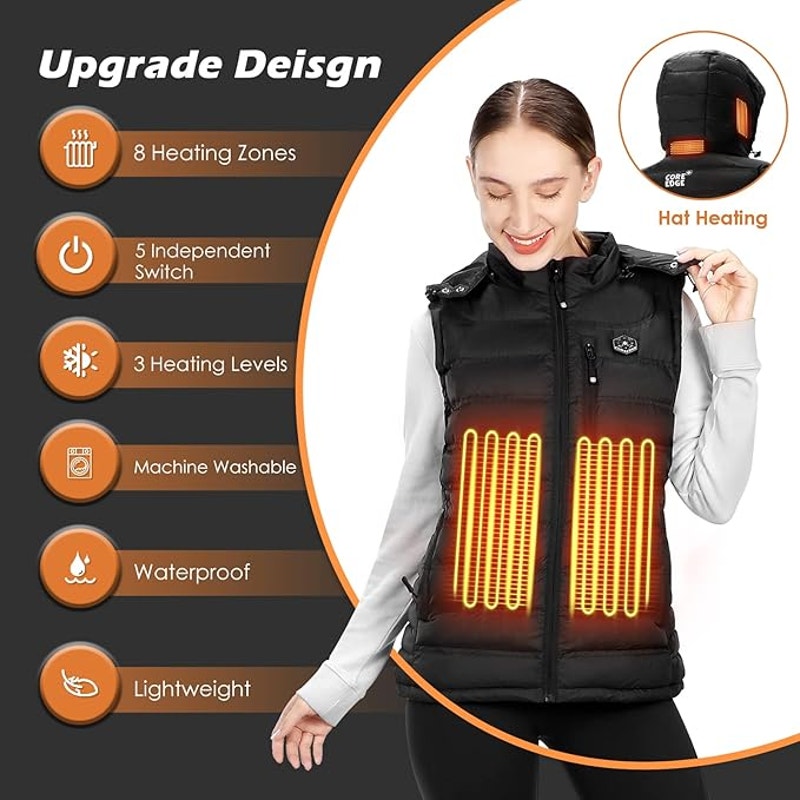 CORE EDGE Heated Vest for Women with Detachable Heated Hood, Smart Electric Vest Rechargeable