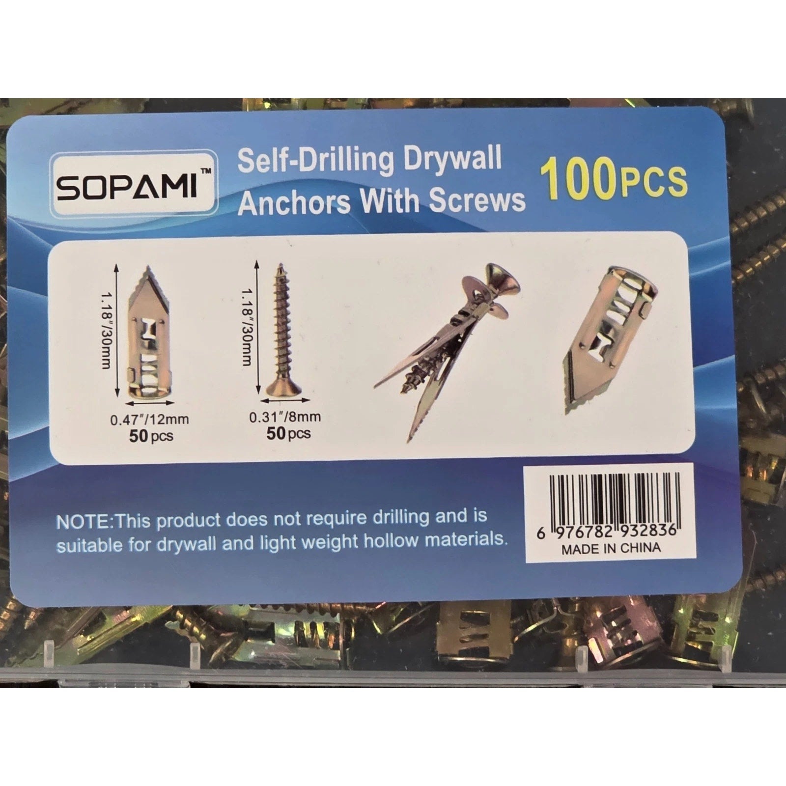 SOPAMI 100 PCS Drywall Self Drilling Anchors with Screws 0.47 x 1.18"