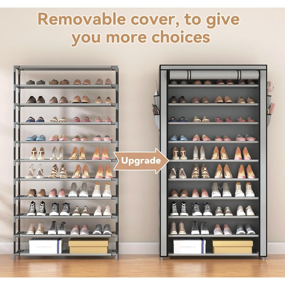 ROJASOP 10-Tier Shoe Rack with Covers