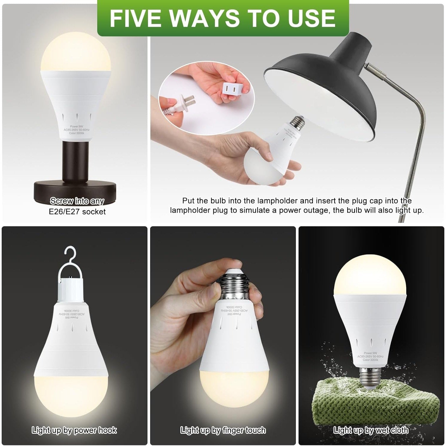 Home Emergency Series Rechargeable LED Bulbs (4-Pack)