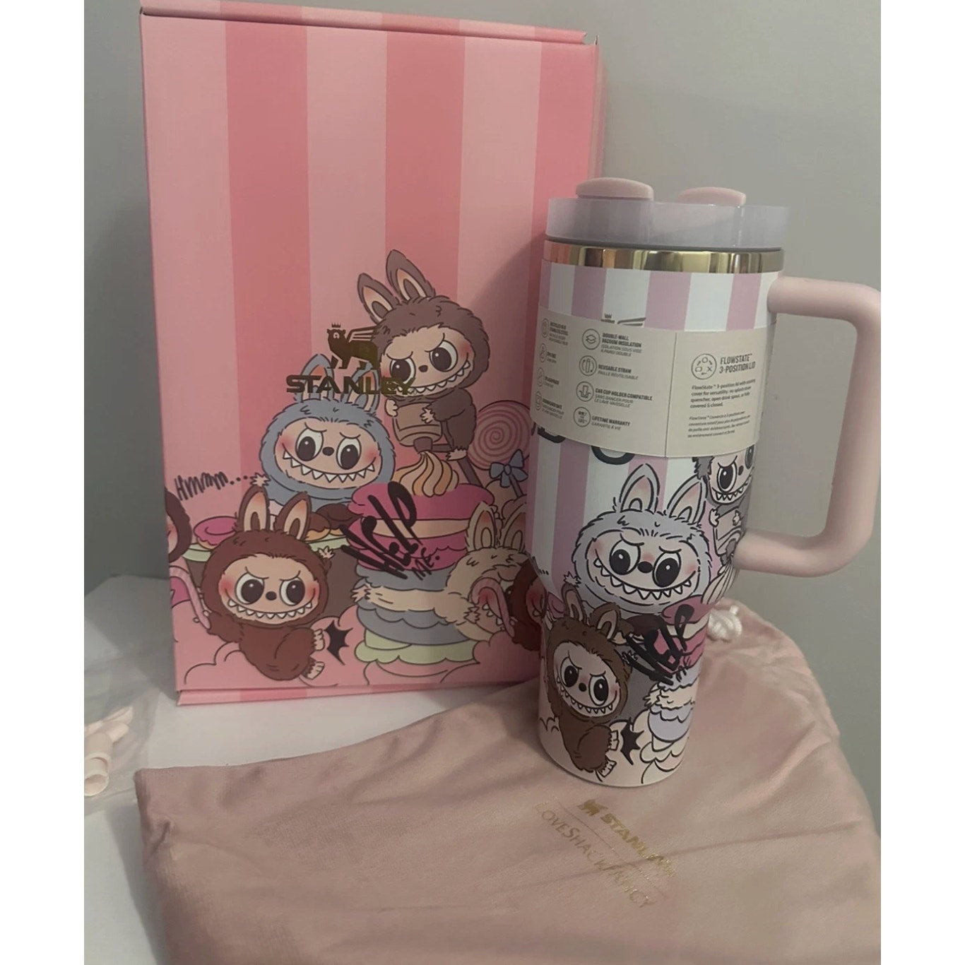 Stanley x LoveShackFancy 40 oz Quencher H2.0 Tumbler Pink Stripes NWT Bo